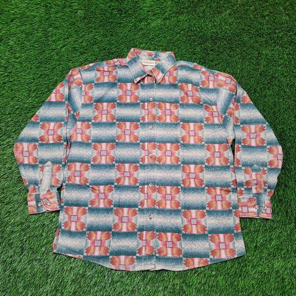 Vintage 90s Cabela's Aztec Flannel Shirt Womens XL Oversized Western Chamois - Picture 1 of 11